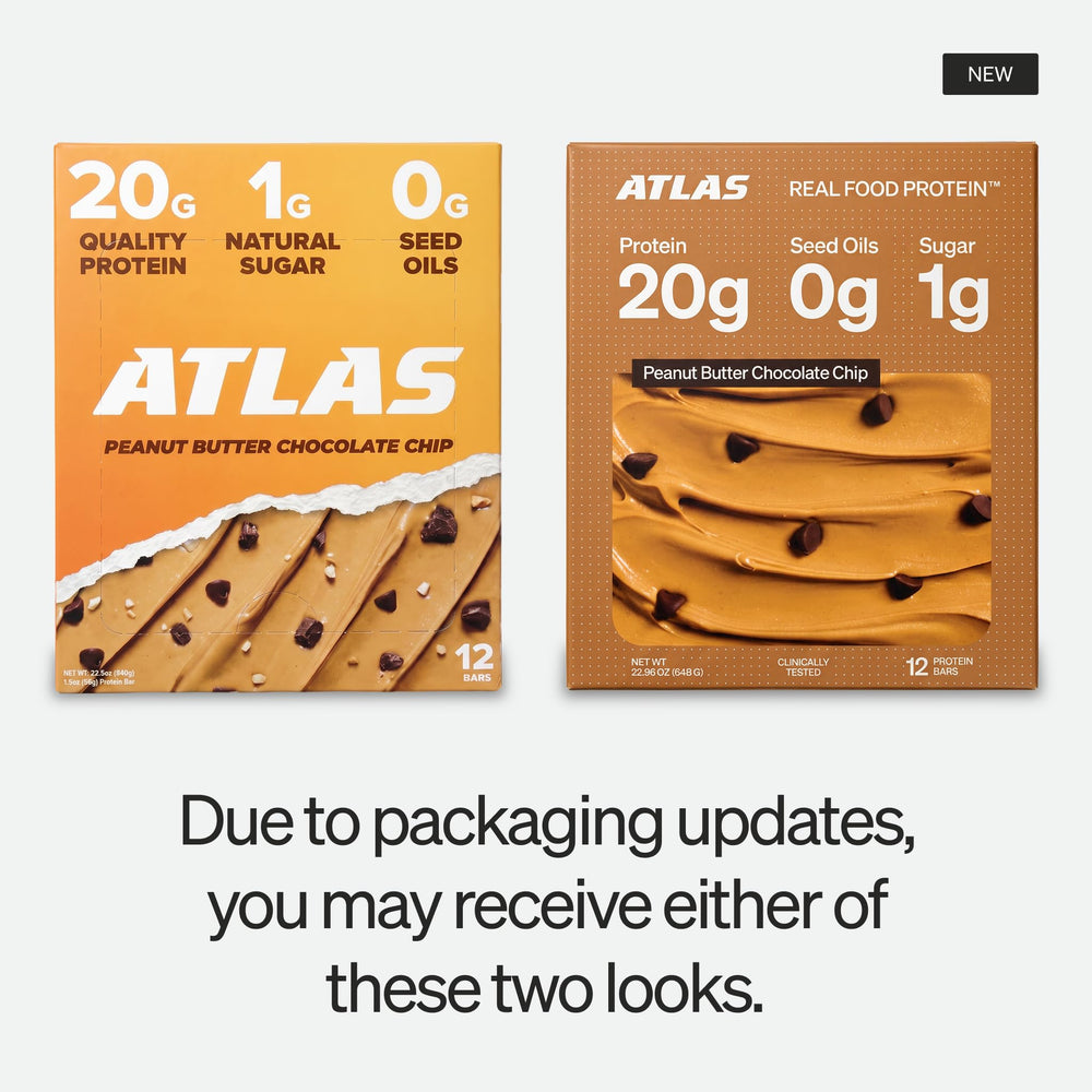 Caja de 12 Atlas Protein Bars organizada, práctico para llevar y almacenar