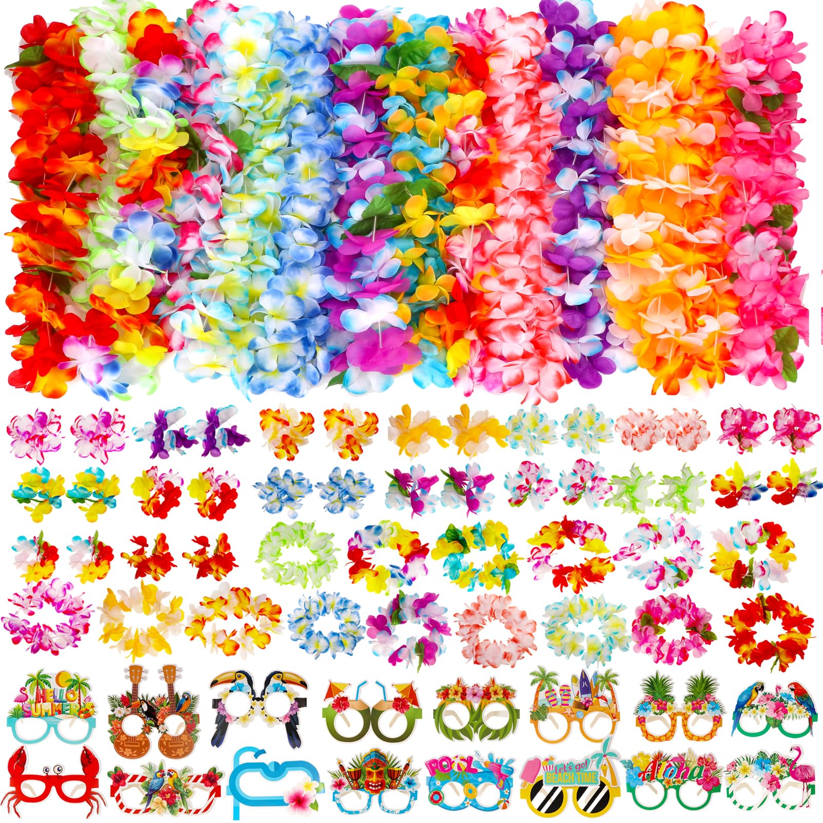 Atonofun collares hawaianos frontales mostrando colorido y facilidad para ambientar