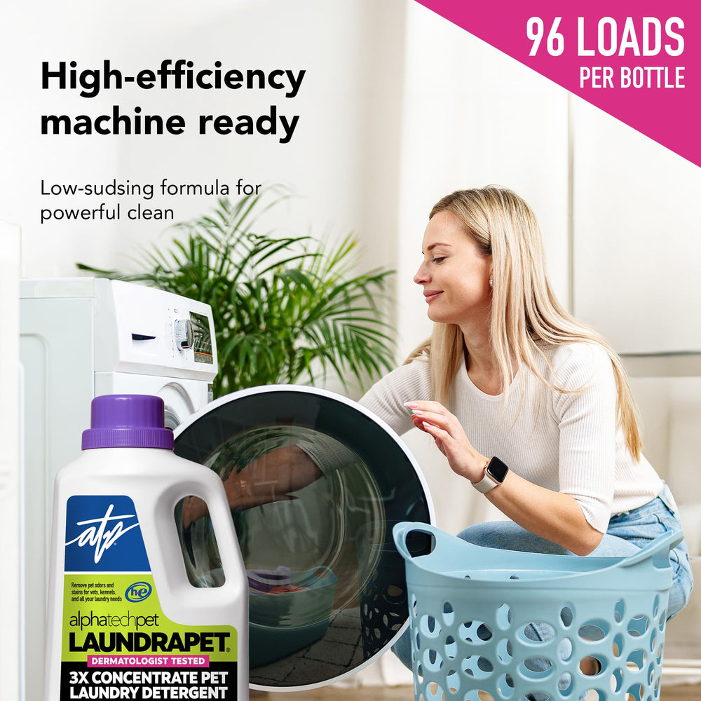 ATP LaundraPet botella vertiendo detergente para dosificación precisa