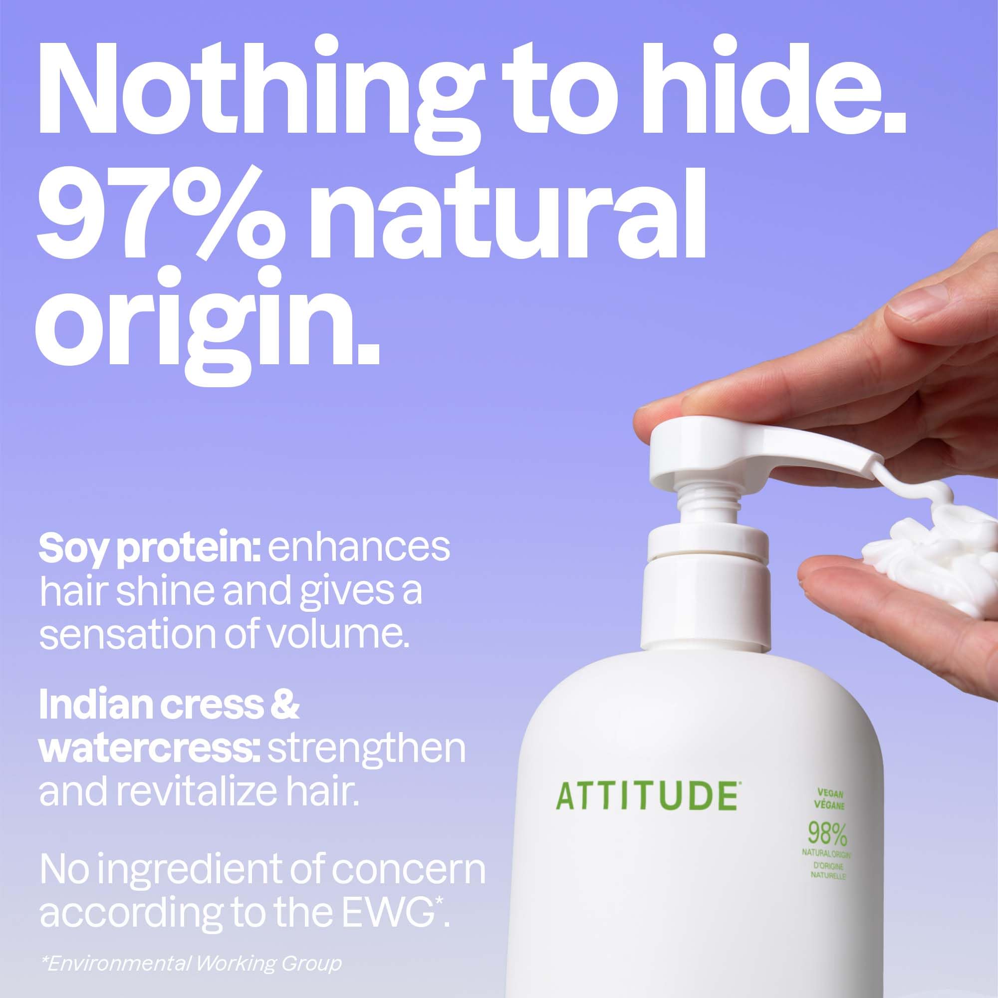 ATTITUDE etiqueta con ingredientes naturales y certificación vegana