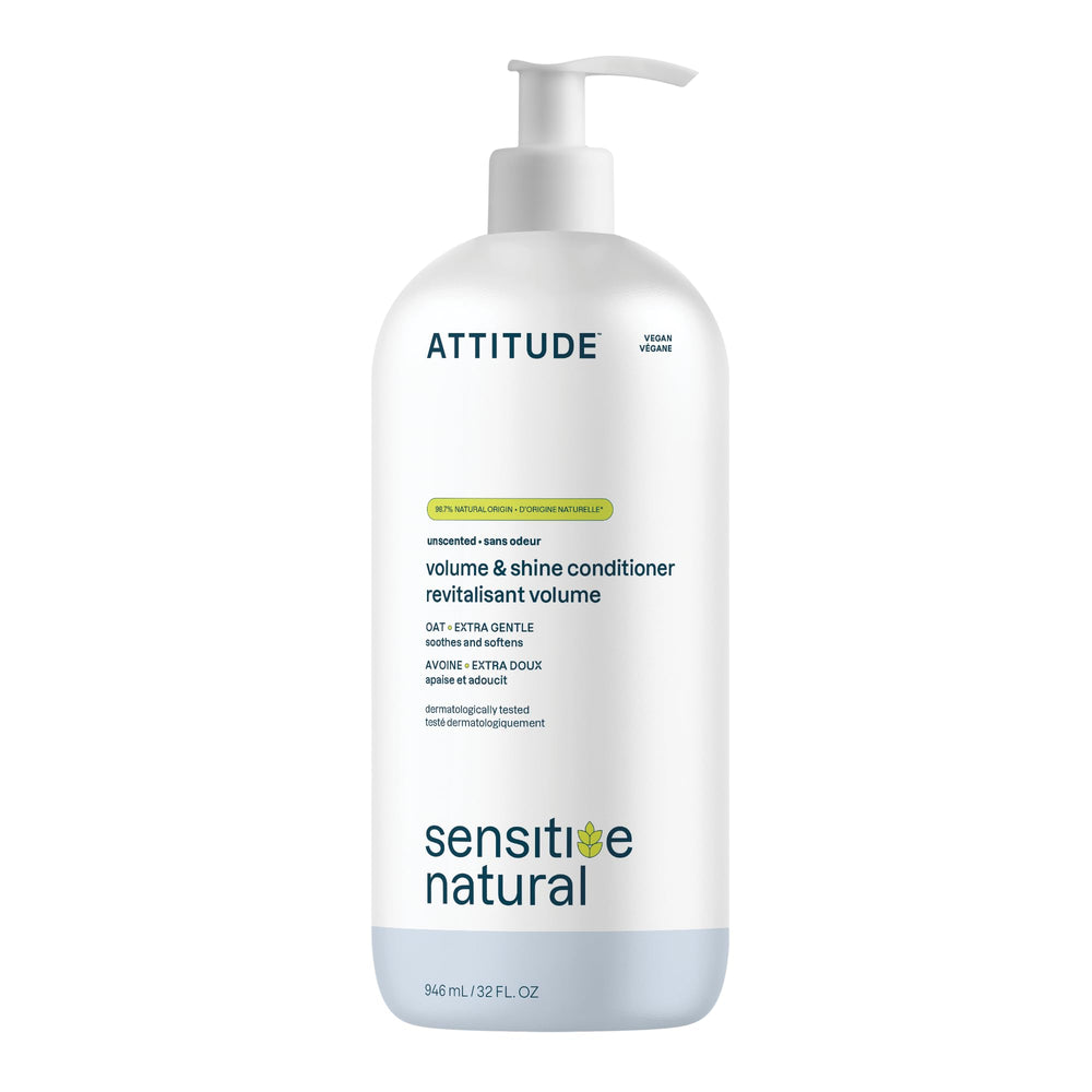 ATTITUDE botella frontal mostrando diseño y volumen del acondicionador