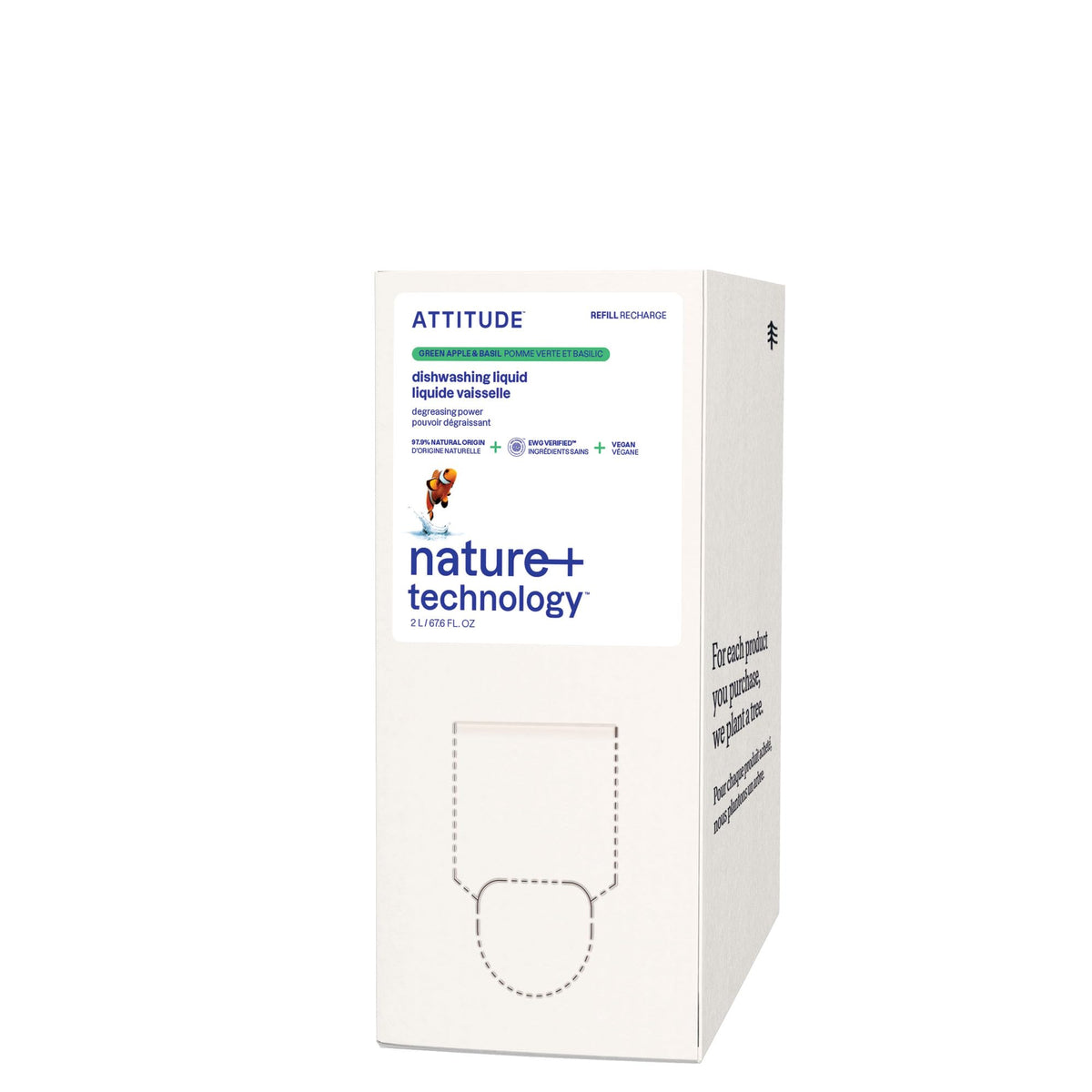 ATTITUDE envase frontal manzana verde y albahaca mostrando tamaño y beneficio ecológico