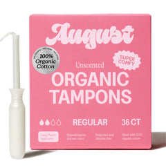August pack frontal de 36 tampones orgánicos, protección cómoda y sin fragancia