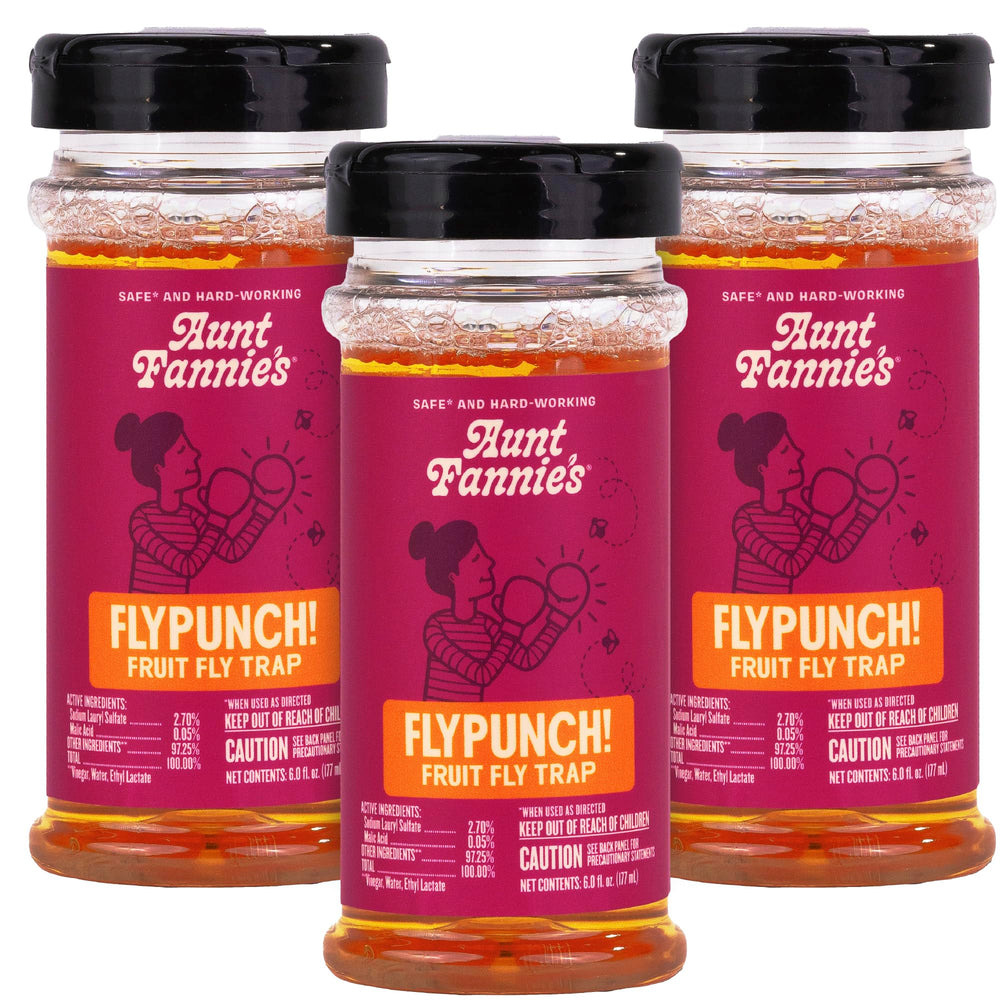 Aunt Fannie's envase frontal FlyPunch mostrando el diseño y beneficio de fácil uso