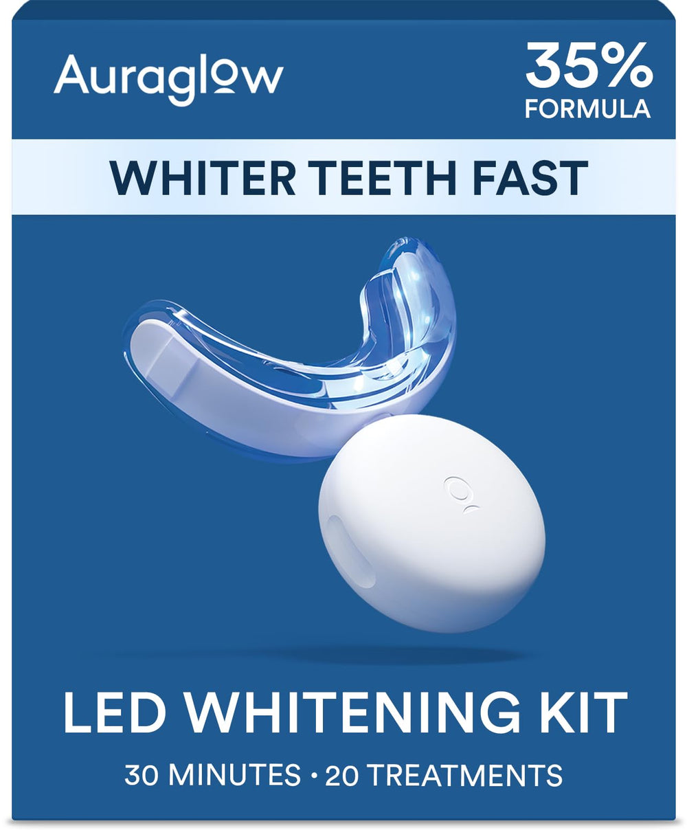 Auraglow empaque frontal mostrando el kit completo y beneficios visibles