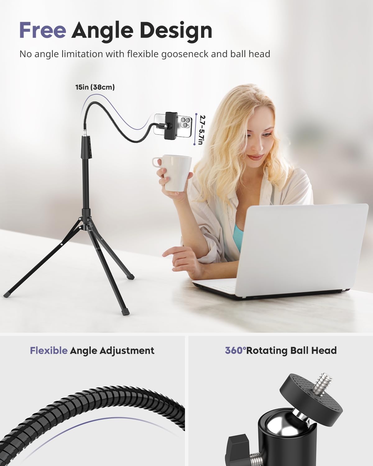 Aureday detalle del gooseneck flexible mostrando ajuste preciso