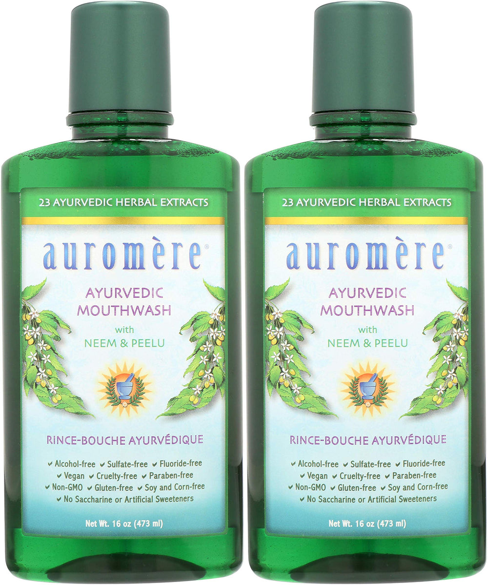 Auromere botella frontal mostrando etiqueta y beneficios naturales
