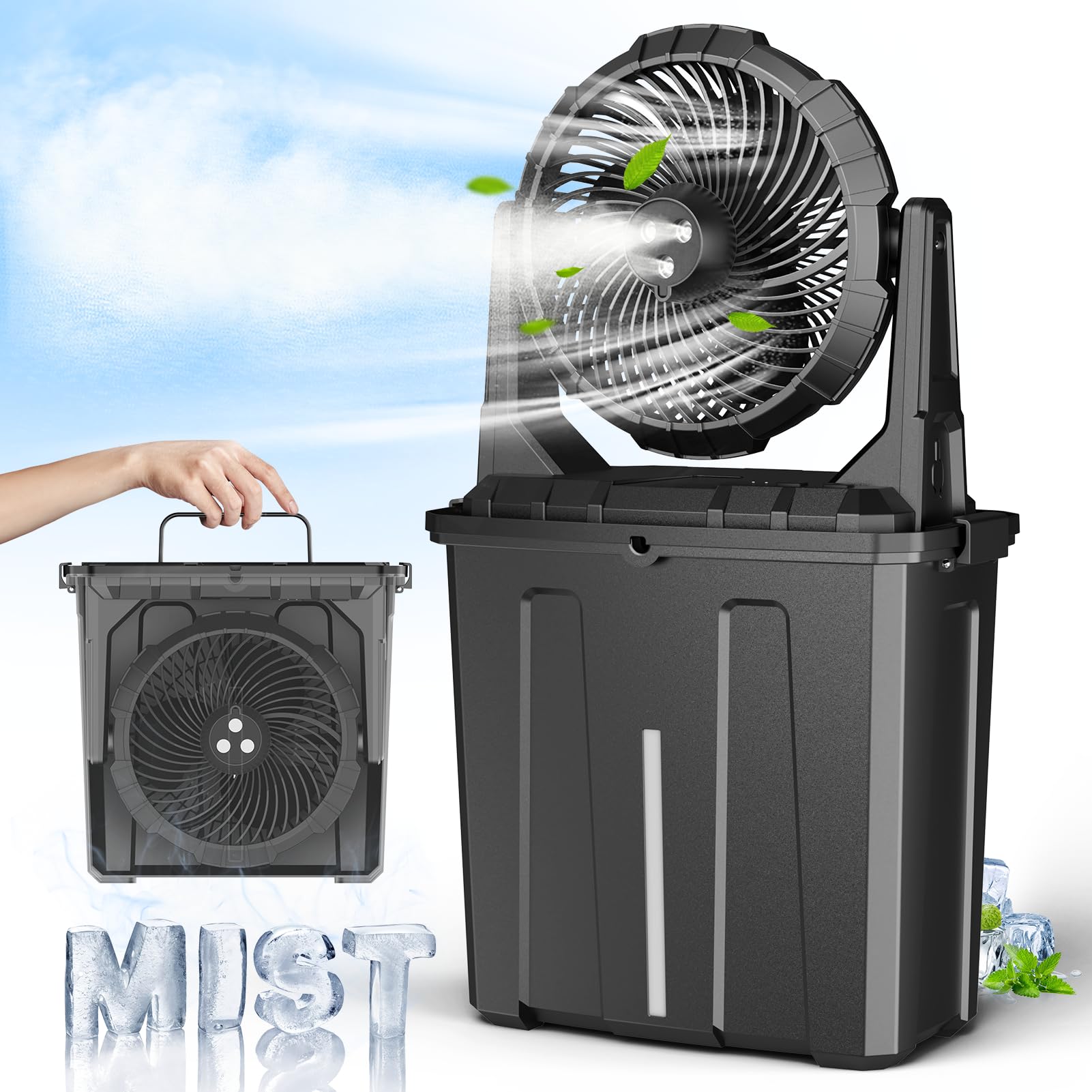 Ausic vista frontal del ventilador mostrando diseño y control, enfriamiento portátil