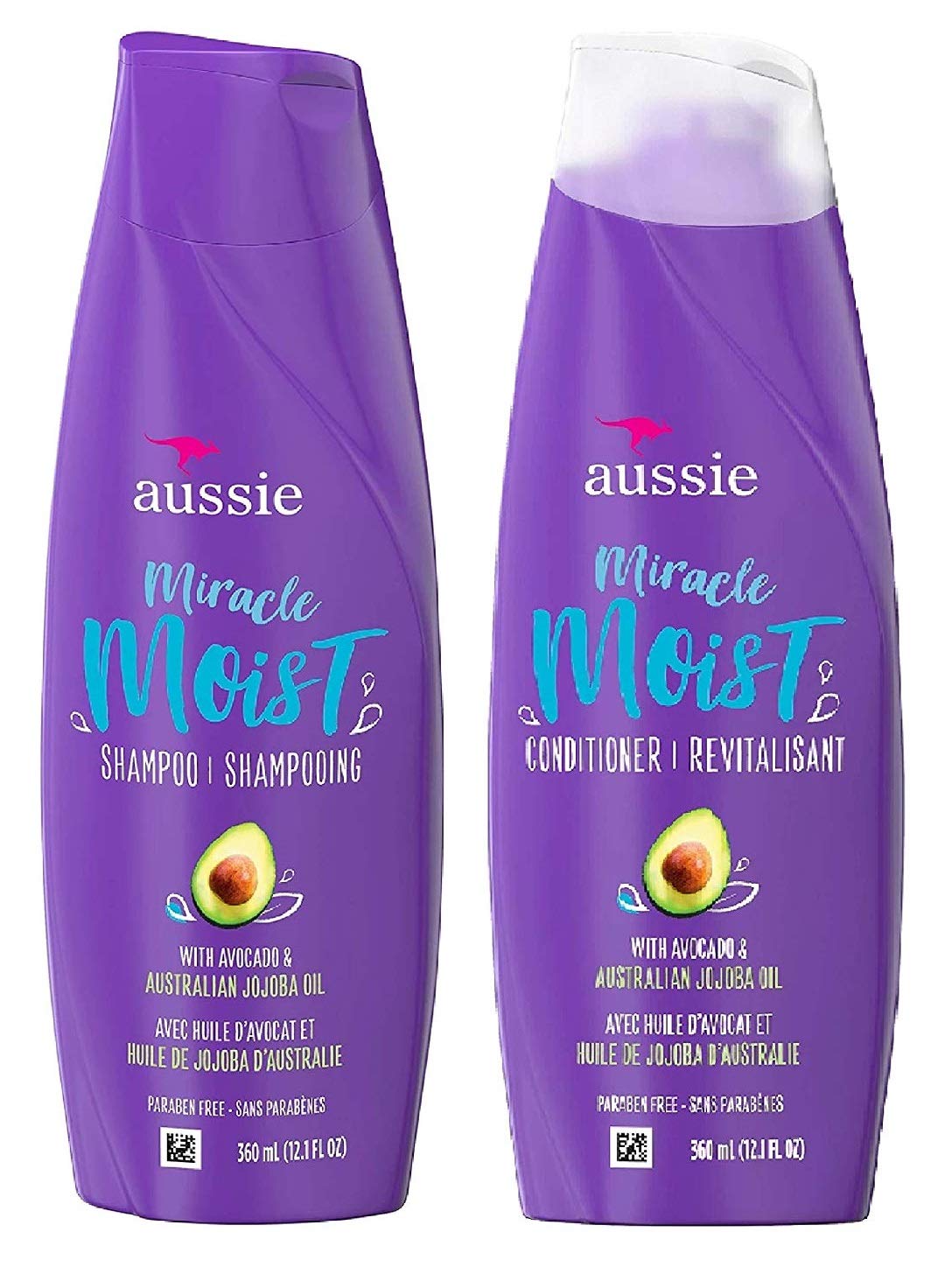 Aussie frasco frontal del set mostrando etiquetas y tamaño