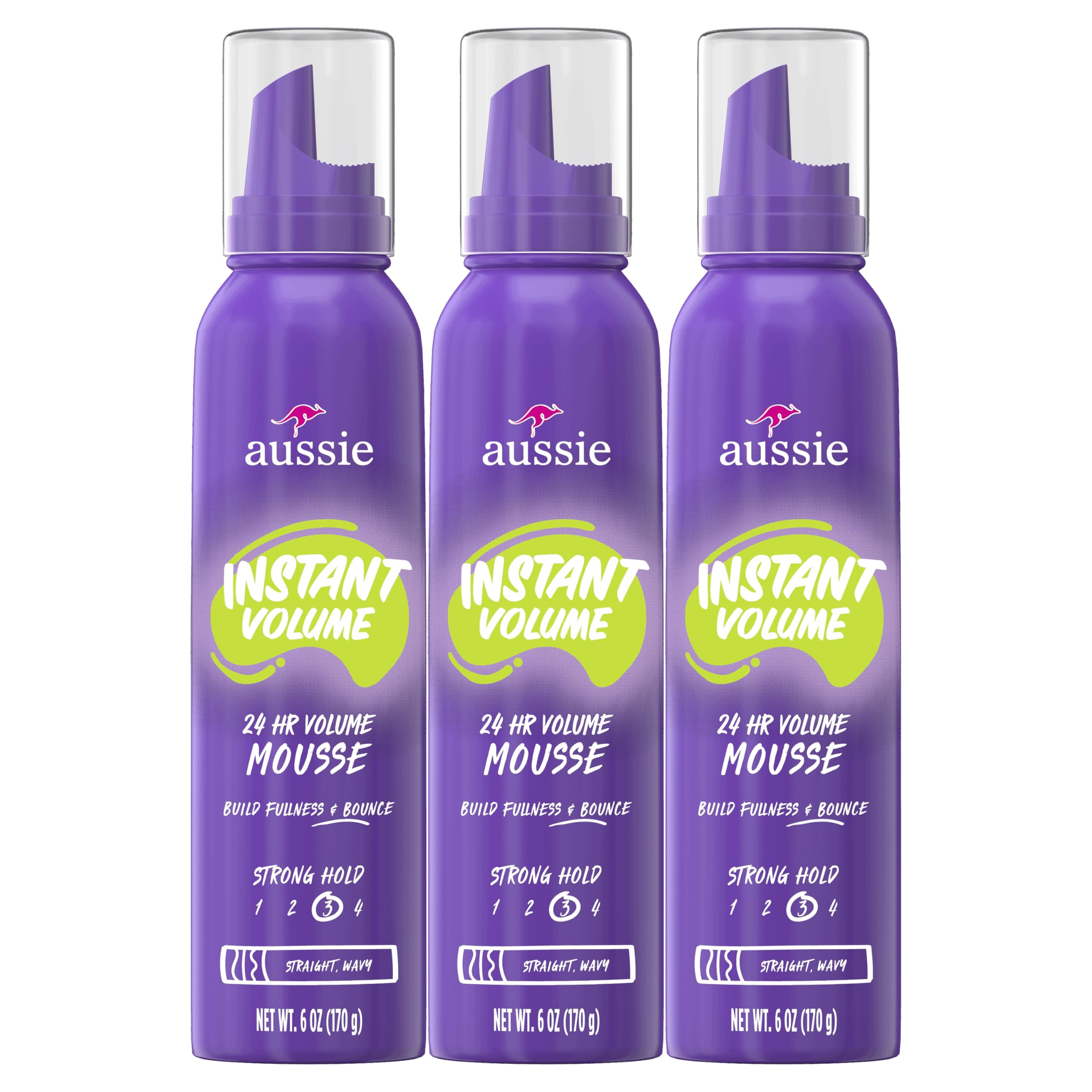 Aussie mousse frontal del pack mostrando diseño y volumen