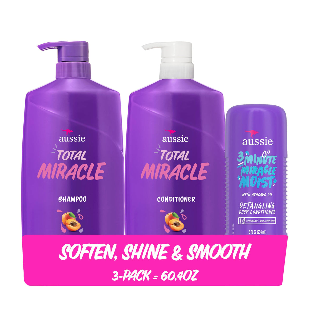 Aussie front packaging showing shampoo conditioner and treatment for easy routine