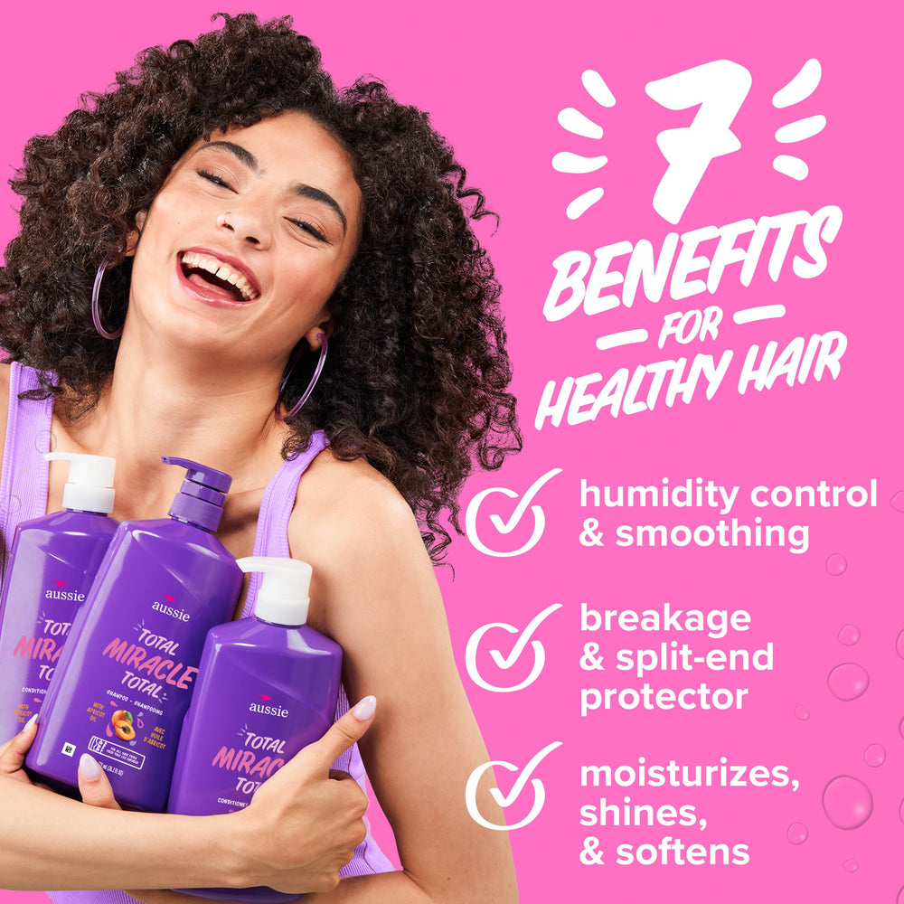 Aussie shampoo being poured to show creamy lather and gentle cleansing
