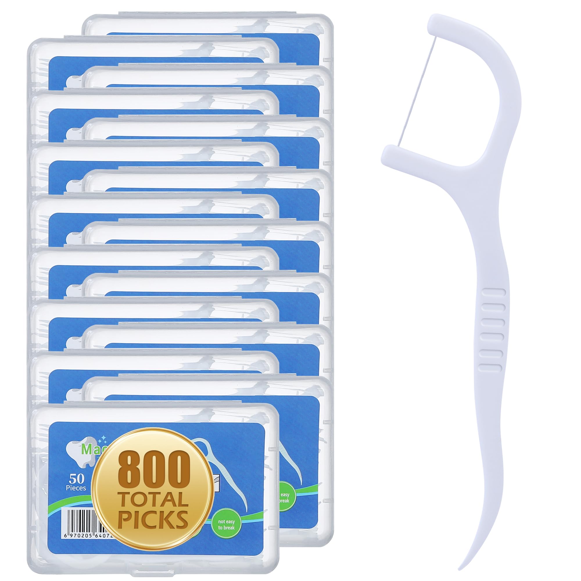 Aussumy vista frontal del paquete grande con 800 floss picks para ahorro y conveniencia