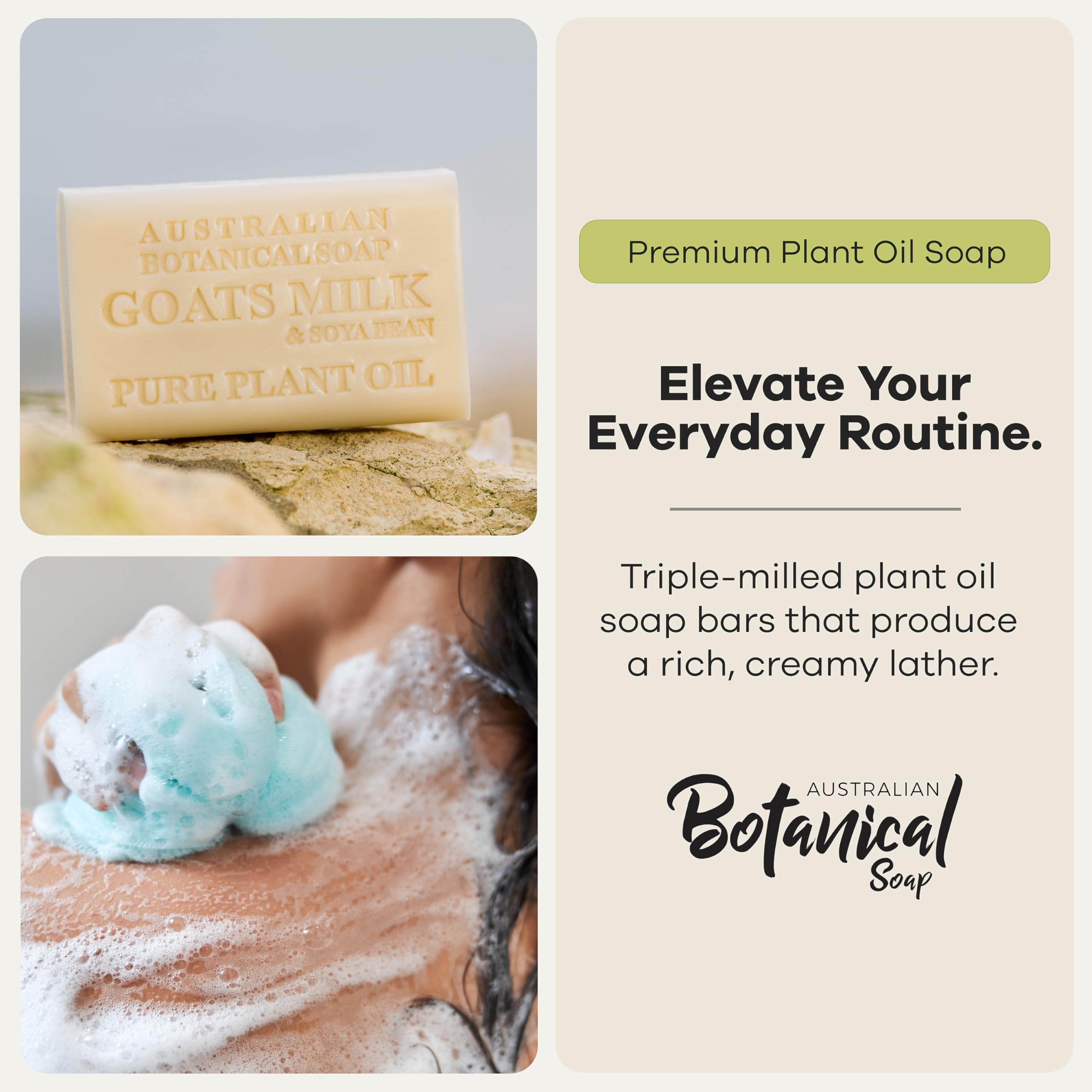 Australian Botanical Soap barra en mano demostrando tamaño extra grande y agarre
