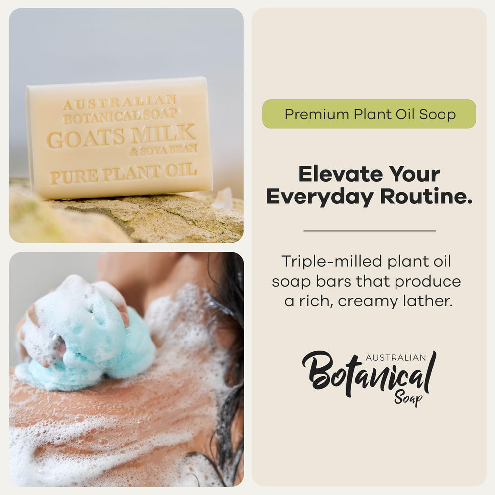 Australian Botanical Soap barra en mano demostrando tamaño extra grande y agarre