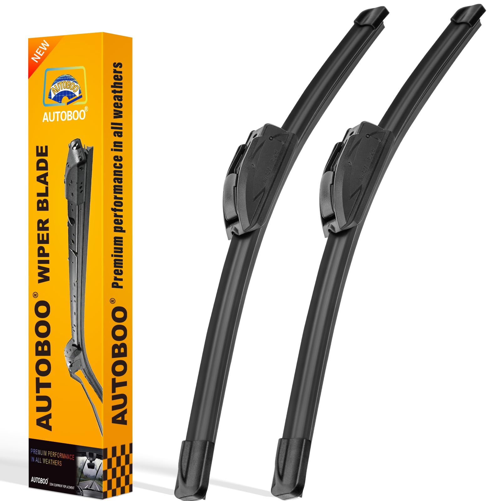 AUTOBOO pack frontal mostrando las dos escobillas y beneficios de compatibilidad