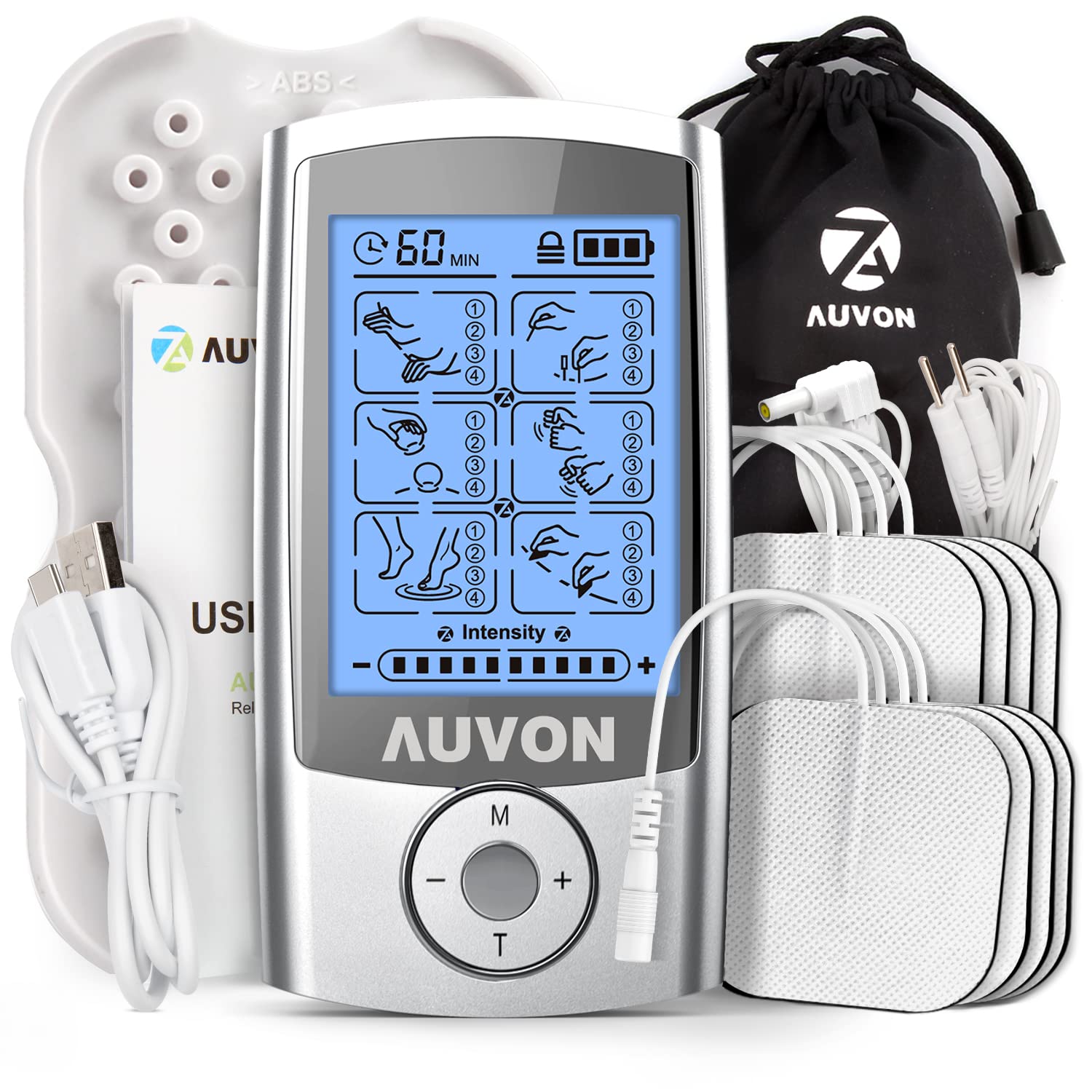 AUVON dispositivo frontal mostrando pantalla y botones para control fácil