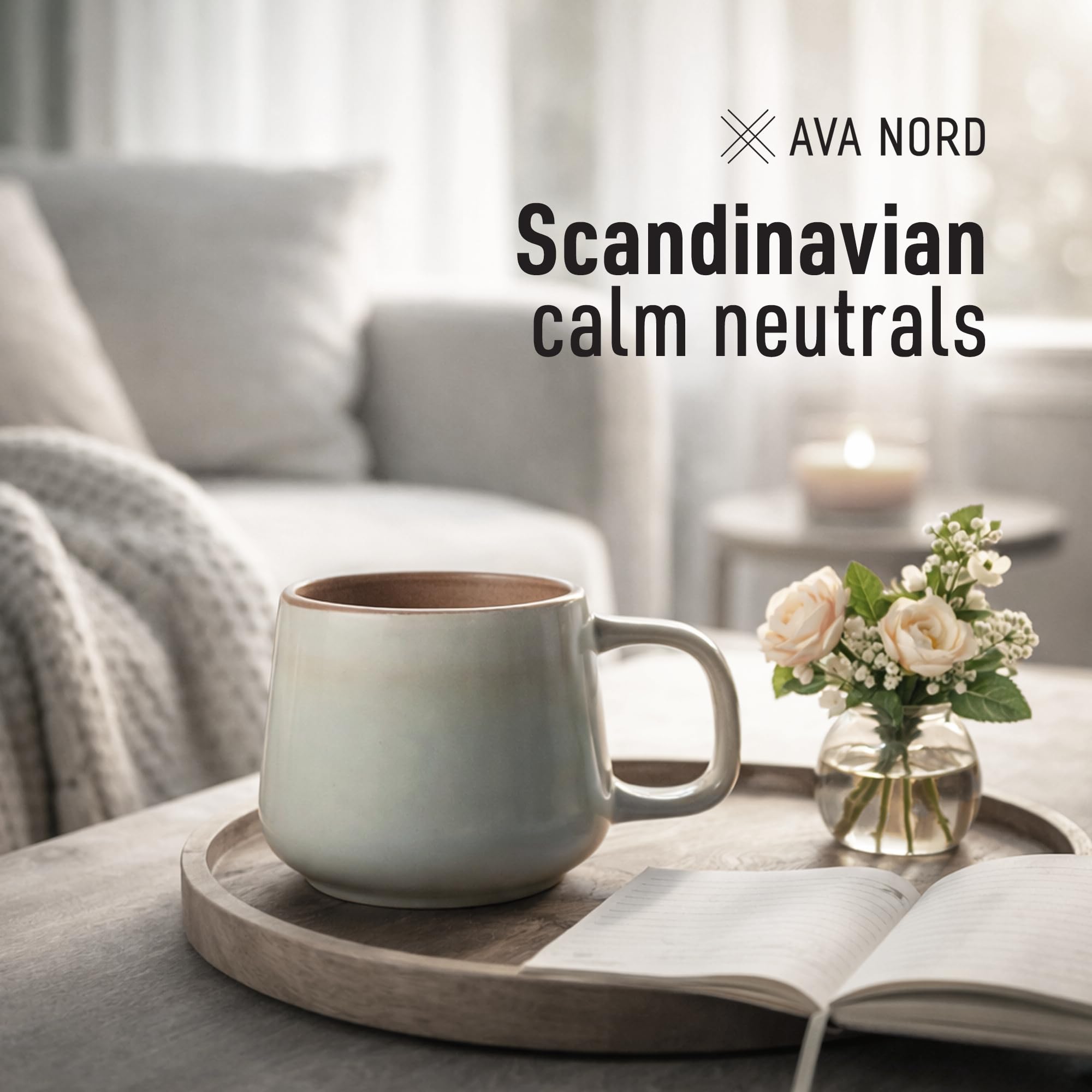 Ava Nord tazas en mesa de desayuno, combinación con decoración