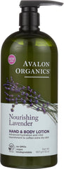 Avalon Organics botella frontal mostrando envase de 32 oz y beneficios hidratantes