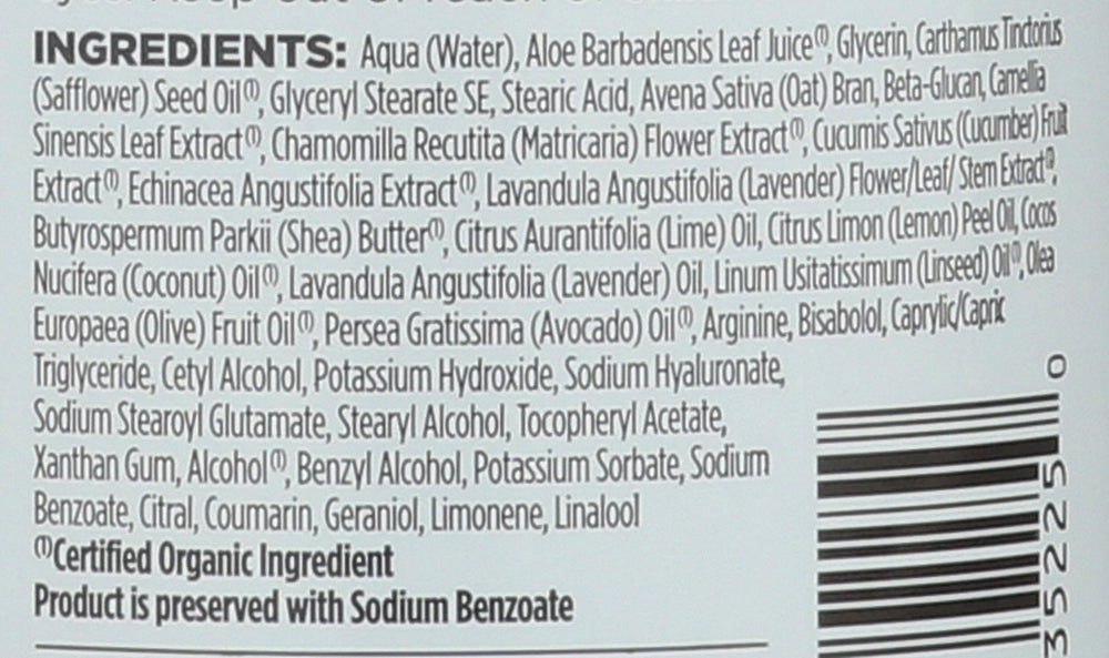 Avalon Organics etiqueta con ingredientes orgánicos para transparencia y confianza