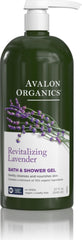 Avalon Organics frente de la botella lavanda mostrando diseño y volumen