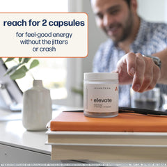 Avantera Elevate frasco en mano para mostrar escala y conveniencia de 56 cápsulas