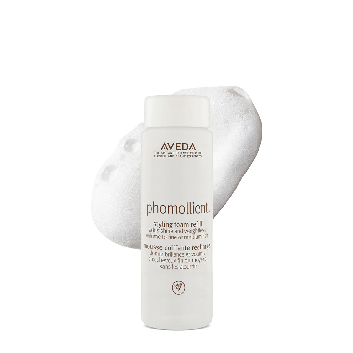 Aveda Phomollient frontal muestra envase y beneficio volumen ligero