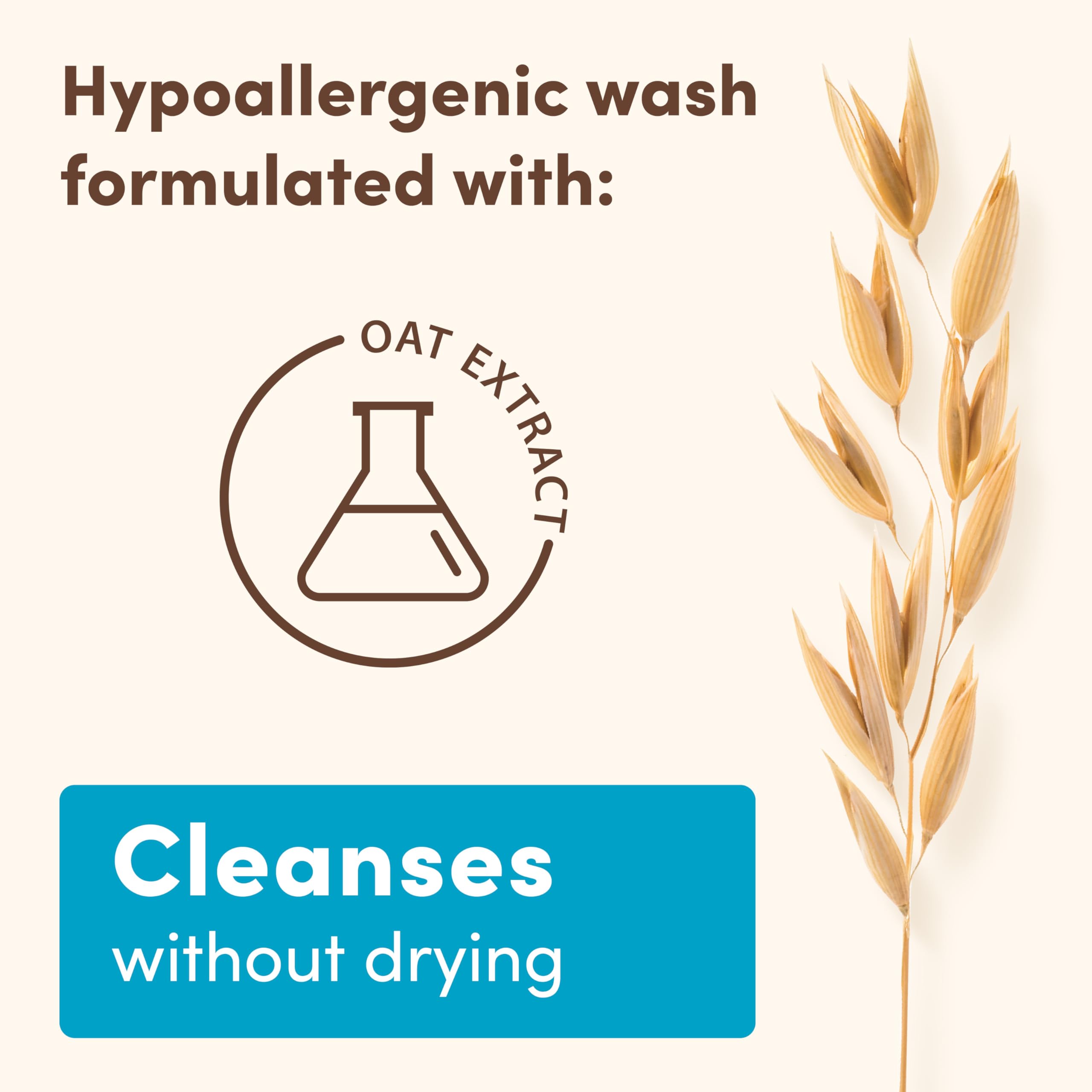 Aveeno Baby etiqueta con ingredientes clave como avena prebiótica clara