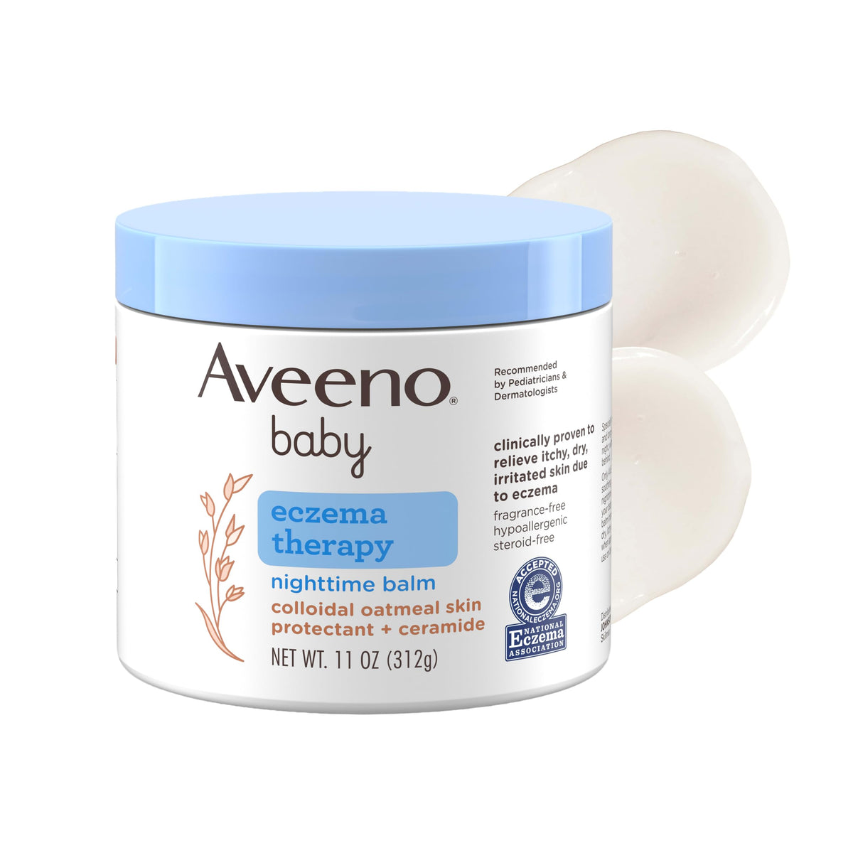 Aveeno Baby envase frontal mostrando el bálsamo y su tamaño beneficioso