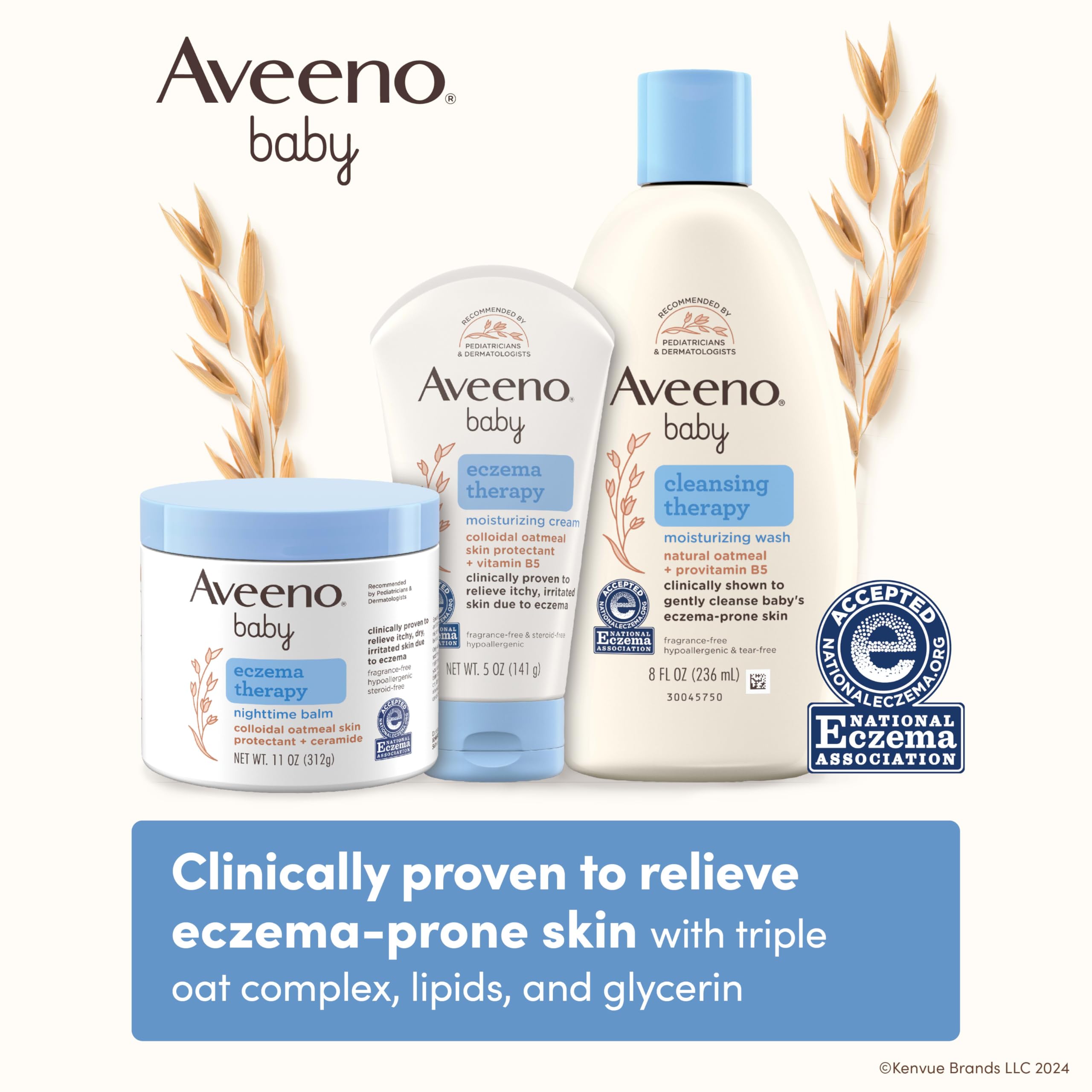 etiqueta Aveeno Baby con sello de aceptación de la National Eczema Association