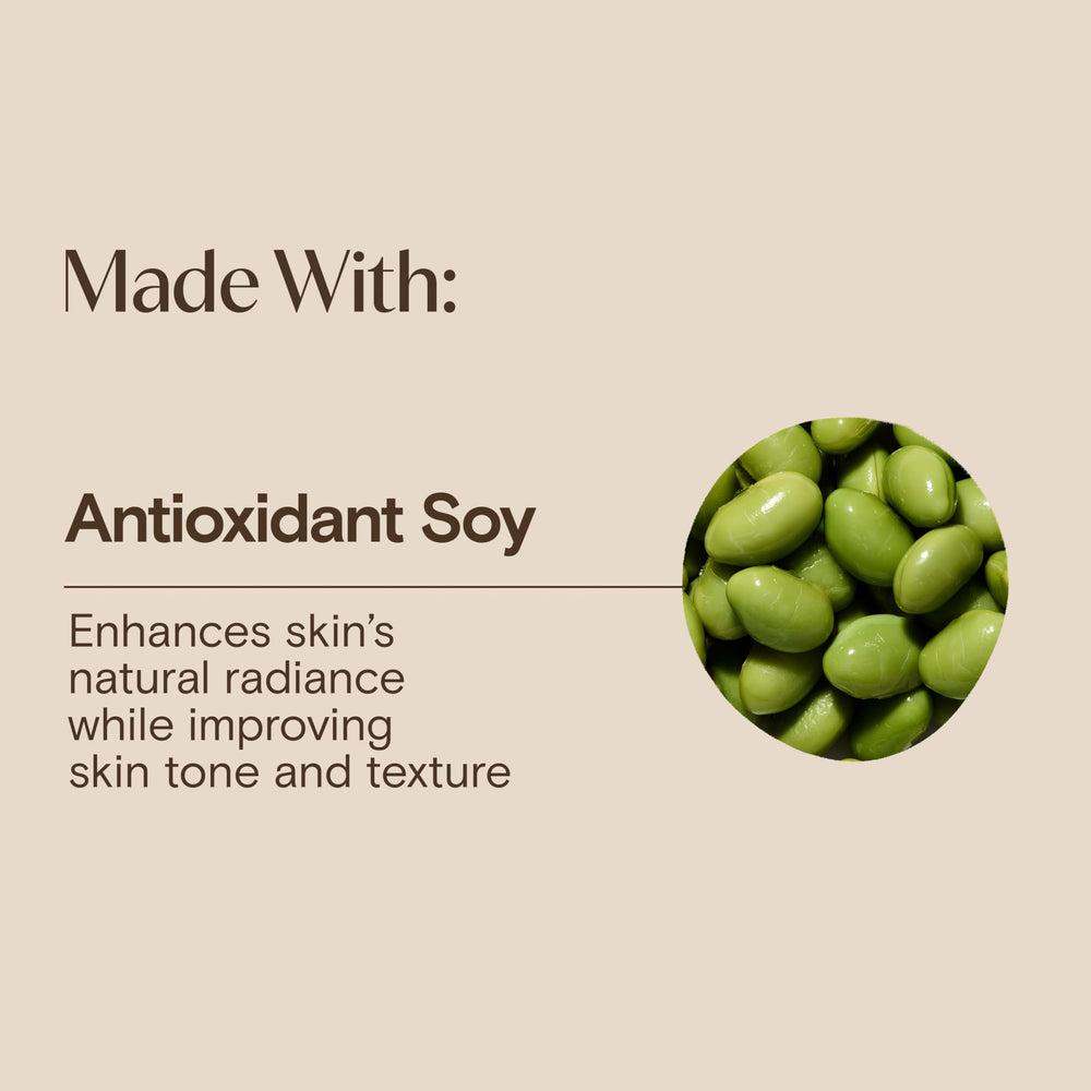Aveeno etiqueta con ingredientes clave avena y soja para tono uniforme