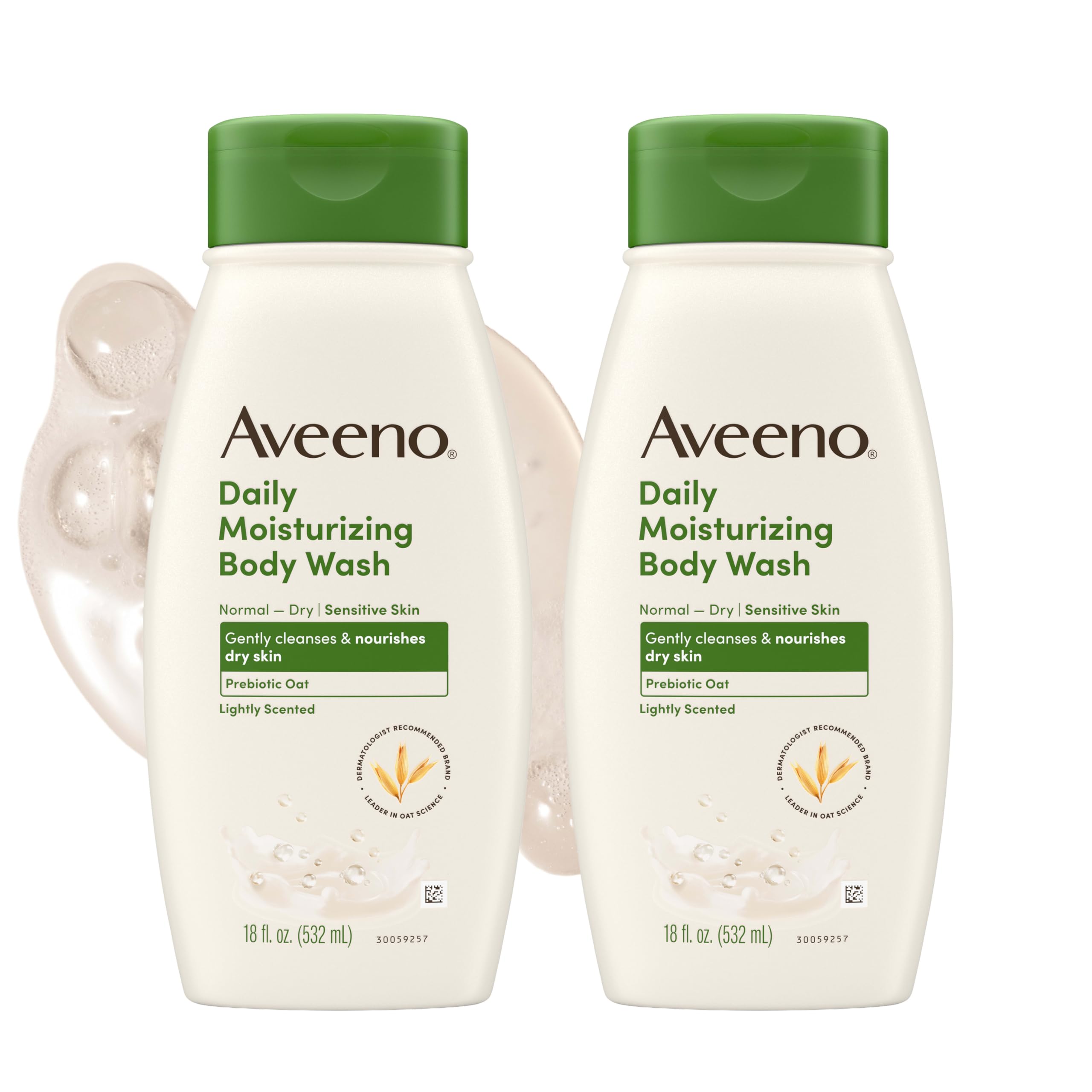 Aveeno frente del empaque mostrando tamaño y Pack doble, claridad de producto