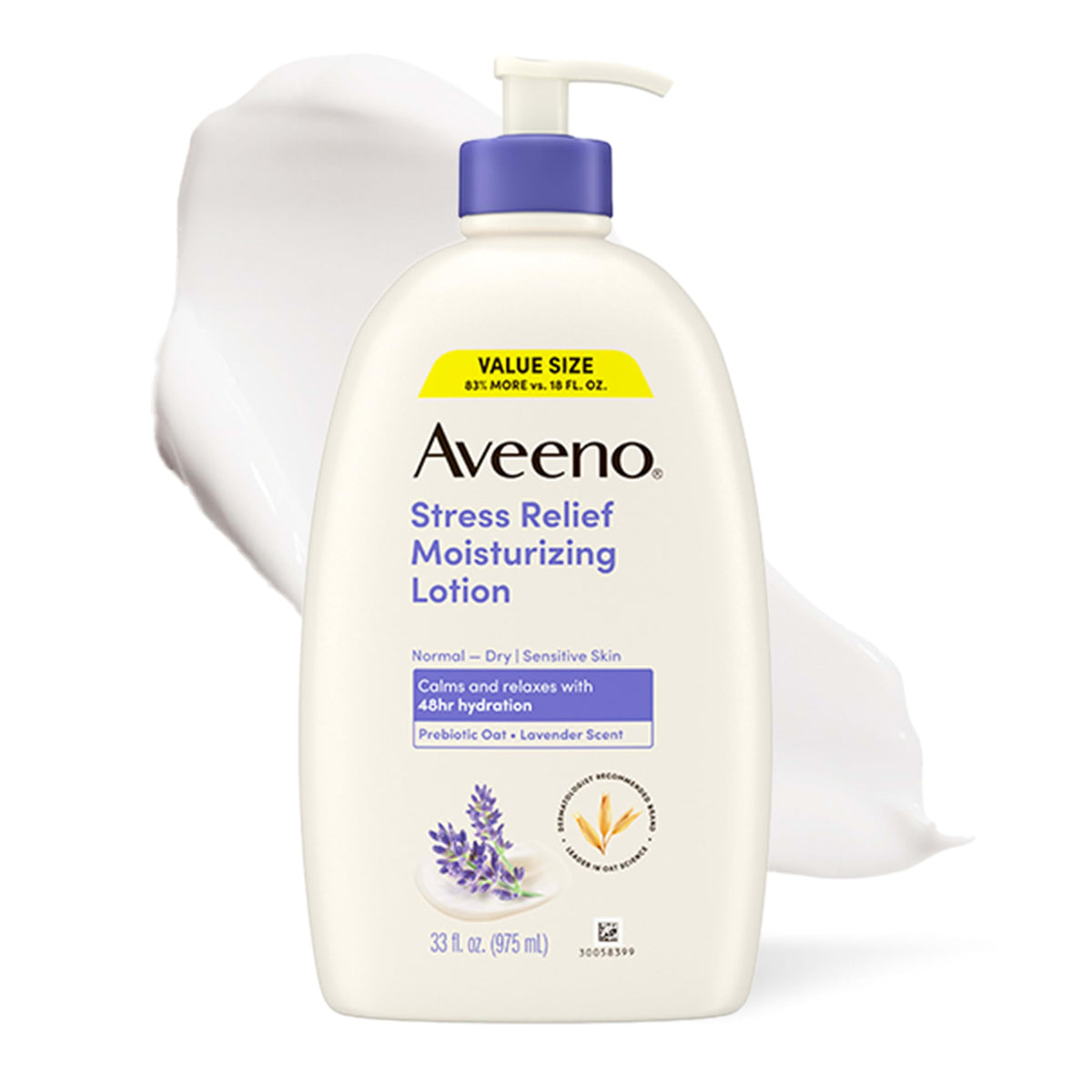 Aveeno envase frontal mostrando tamaño y beneficio hidratante