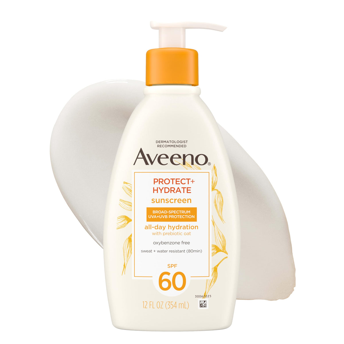 Aveeno frente del envase con bomba mostrando facilidad de uso y protección