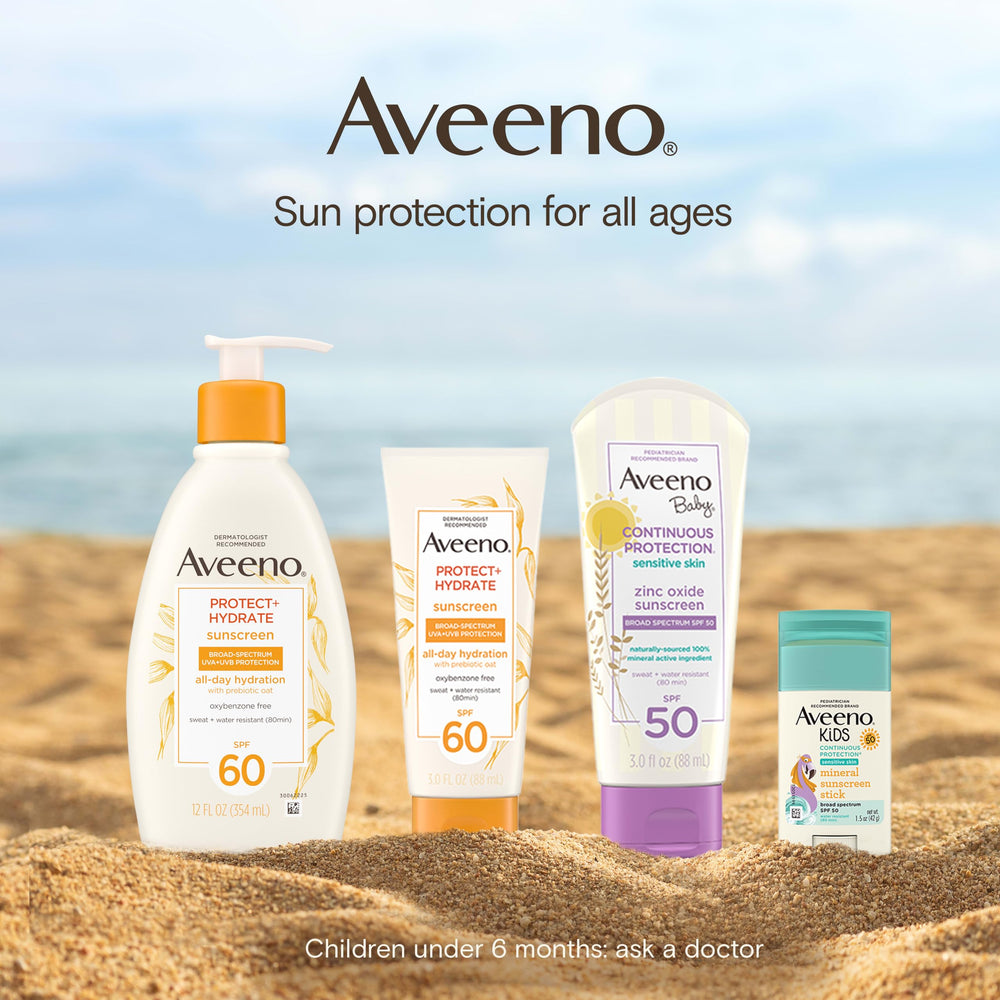 Aveeno aplicación facial suave señalando hidratación segura para rostro