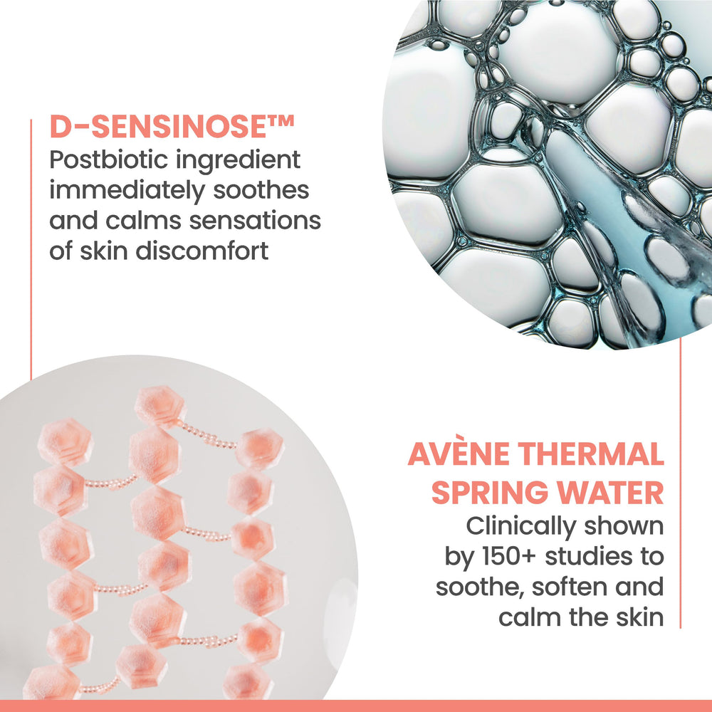 Avène ingredientes clave incluyendo extracto postbiótico y squalane