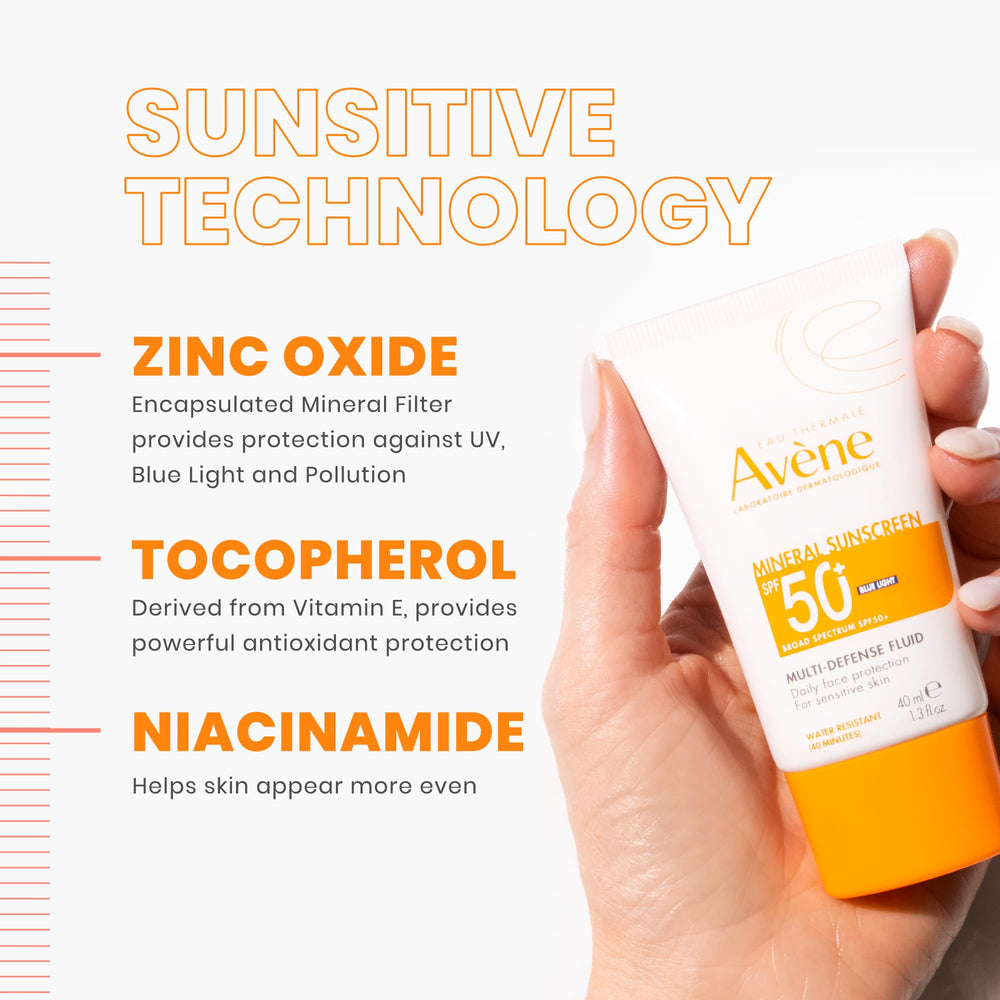 Etiqueta de Avène destacando ingredientes clave como niacinamida y escualano