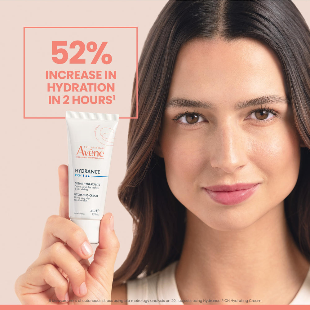 Aplicación de Avène Hydrance Rich en mejilla mostrando suavidad inmediata