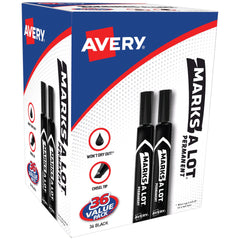 Avery markers front view showing full 36-pack and bold black ink benefits