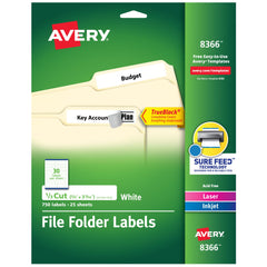 Avery paquete frontal mostrando 750 etiquetas y beneficio de ahorro
