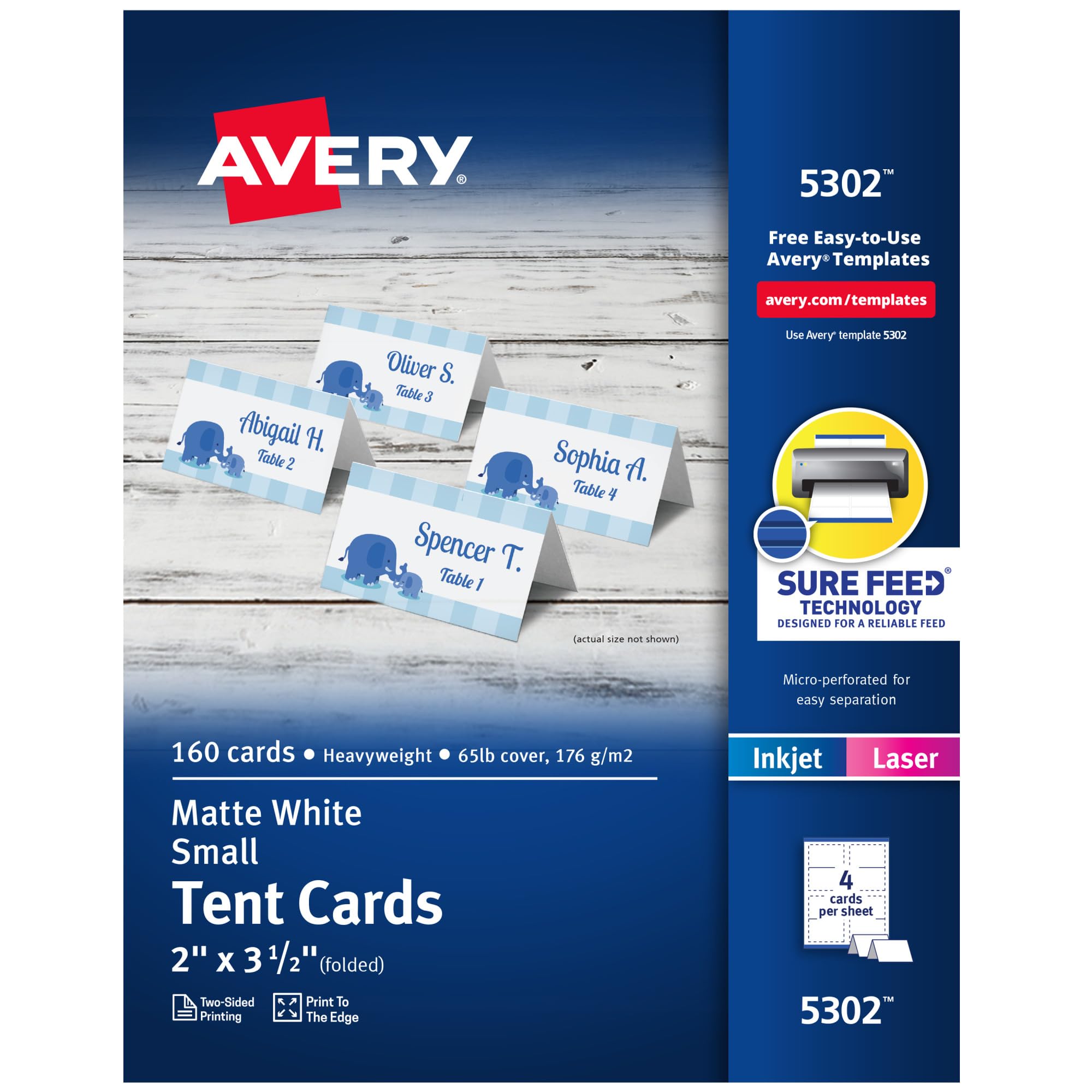 Avery empaque frontal con 160 tarjetas para eventos y señalización profesional
