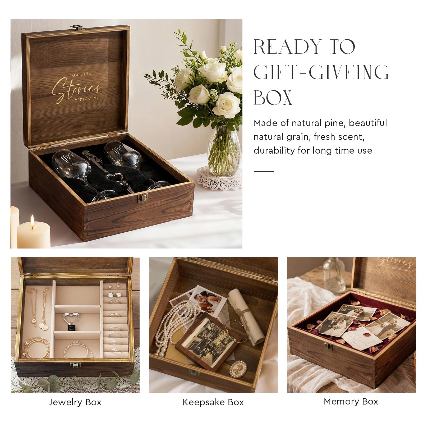 AW BRIDAL caja de pino natural como soporte decorativo y recuerdo