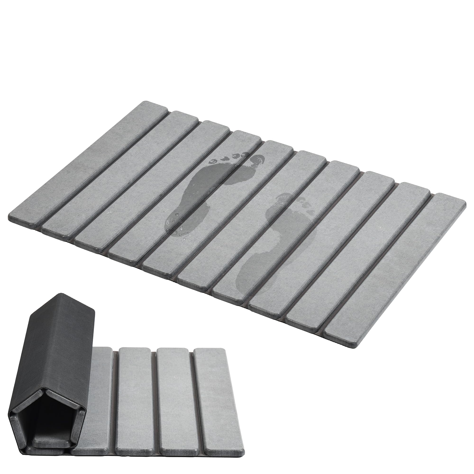 AWW alfombra vista frontal gris mostrando su forma y acabado absorbente