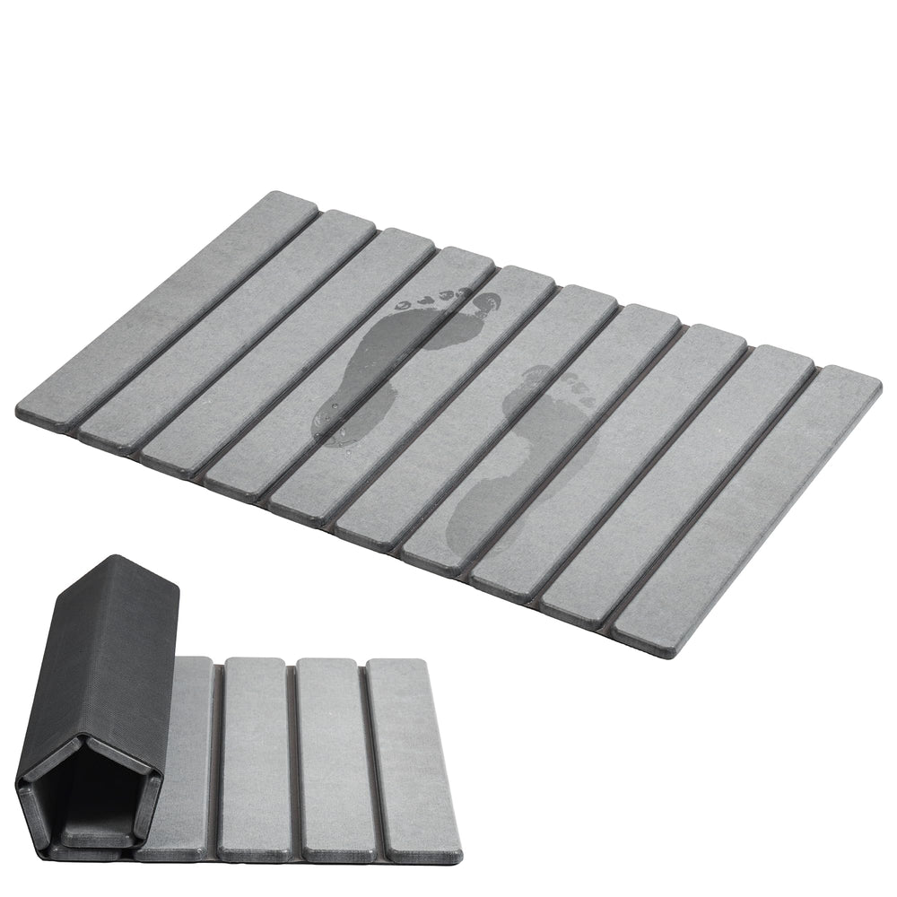 AWW alfombra vista frontal gris mostrando su forma y acabado absorbente