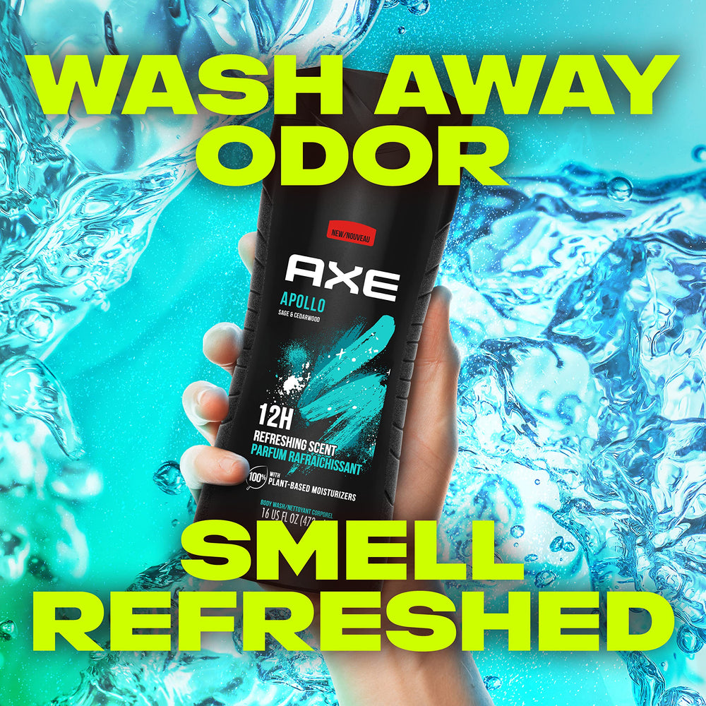 AXE pack de 4 Apollo subrayando ahorro y envase 100% plástico reciclado