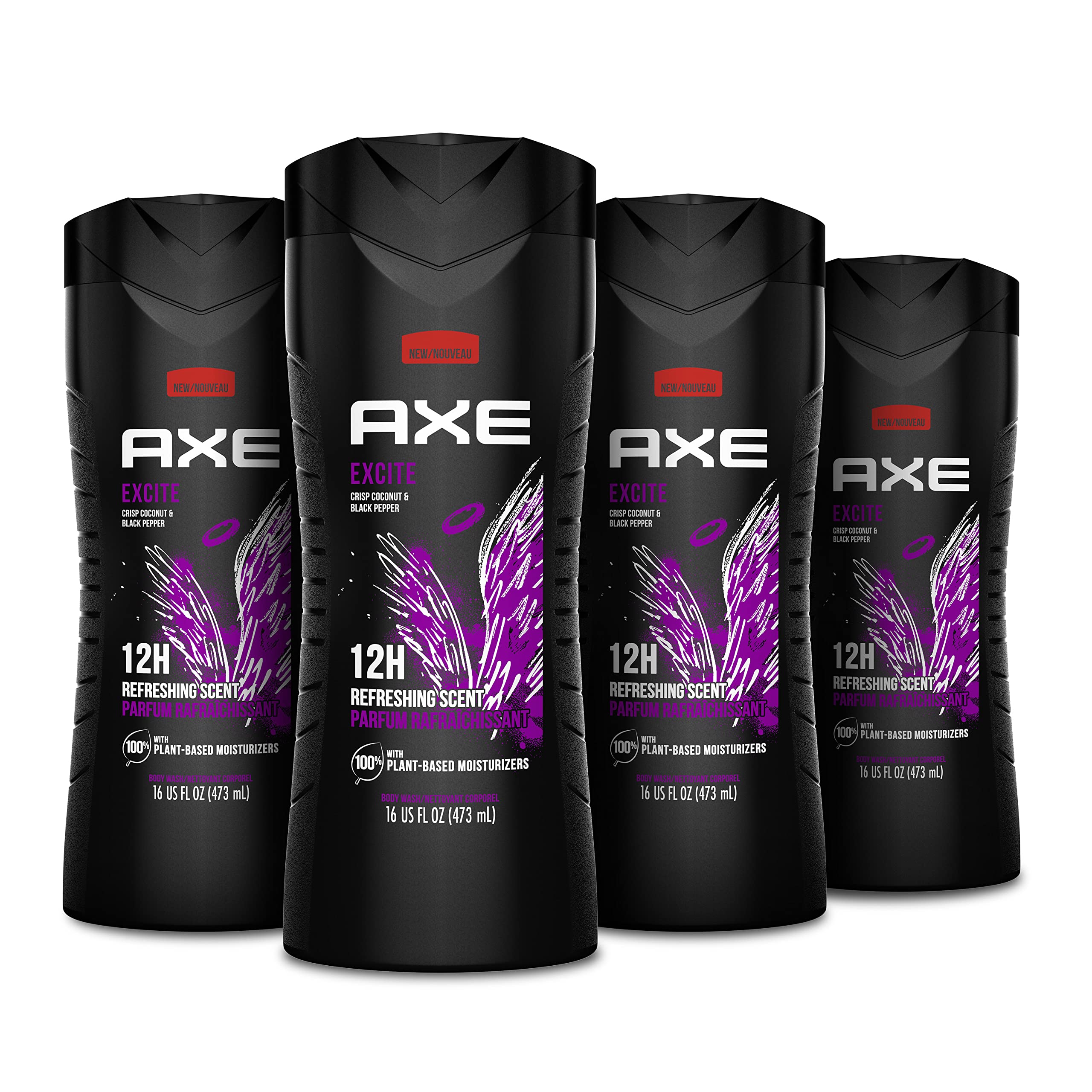 AXE frontal del pack de 4 botellas mostrando el diseño y fragancia