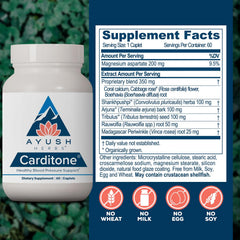 Ayush Herbs Carditone ingredientes Arjuna y hierbas, destacando aporte tradicional ayurvédico