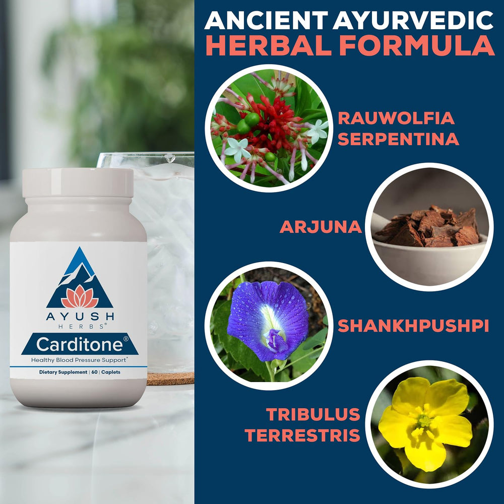 Ayush Herbs Carditone tabletas junto a moneda para comparar tamaño y dosificación visual