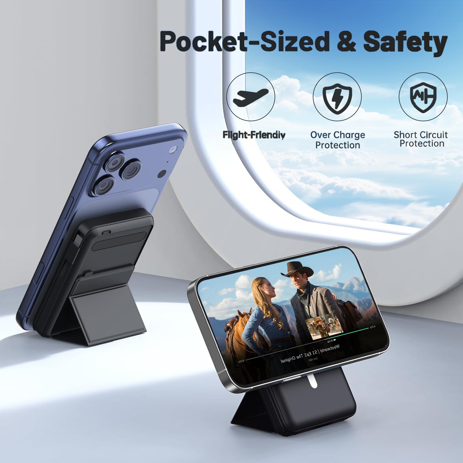 Azmuth close-up del puerto USB-C y cable incluido para cargar accesorios rápidamente