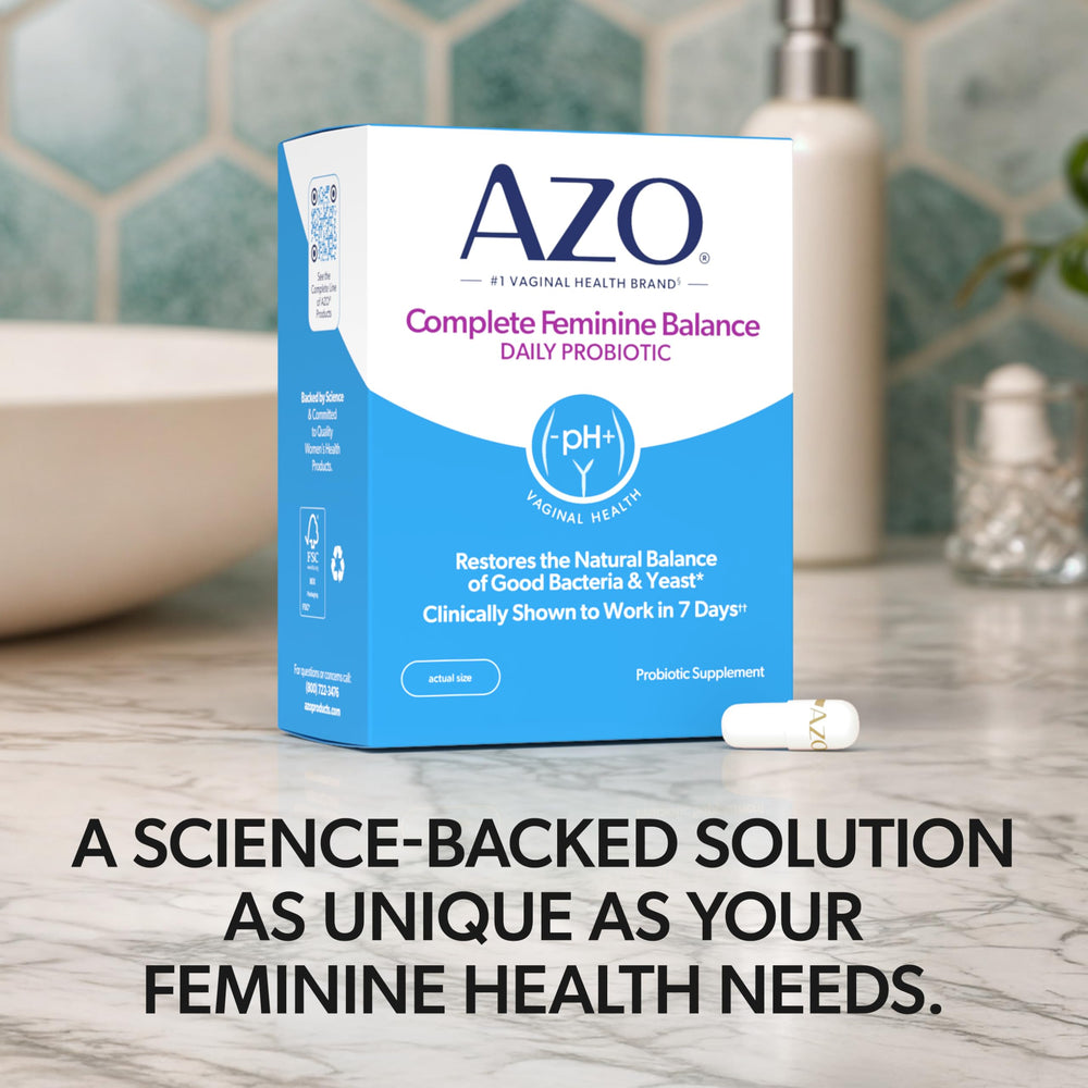 AZO label close-up showing ingredient panel and Intelliflora benefit